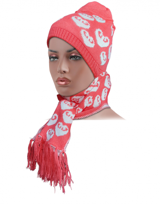 Acrylic Kids Cap with muffler set peach 
